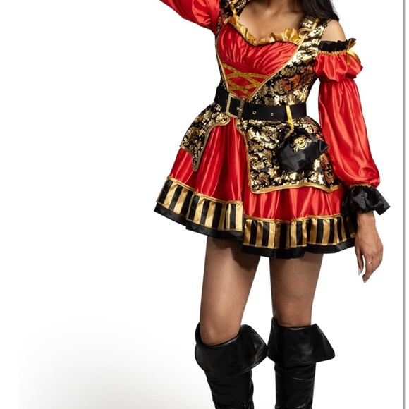 👻 Women Red Spanish Pirate Dress Costume - Picture 7 of 8